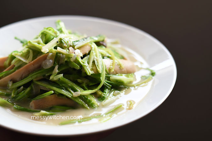 Stir-Fried Green Dragon Vegetables & King Oyster Mushrooms With Fermented Chili Bean Curd